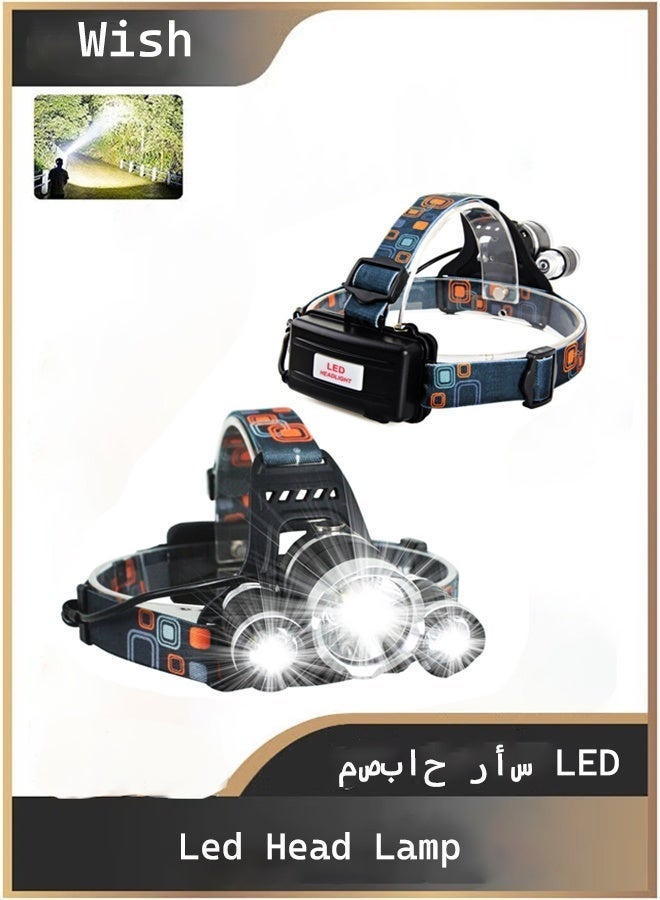 Wish LED Headlamp, Rechargeable Head Light, Adjustable Angle Headlight Waterproof, Headlight for Fishing, Camping, Hiking - Image 1