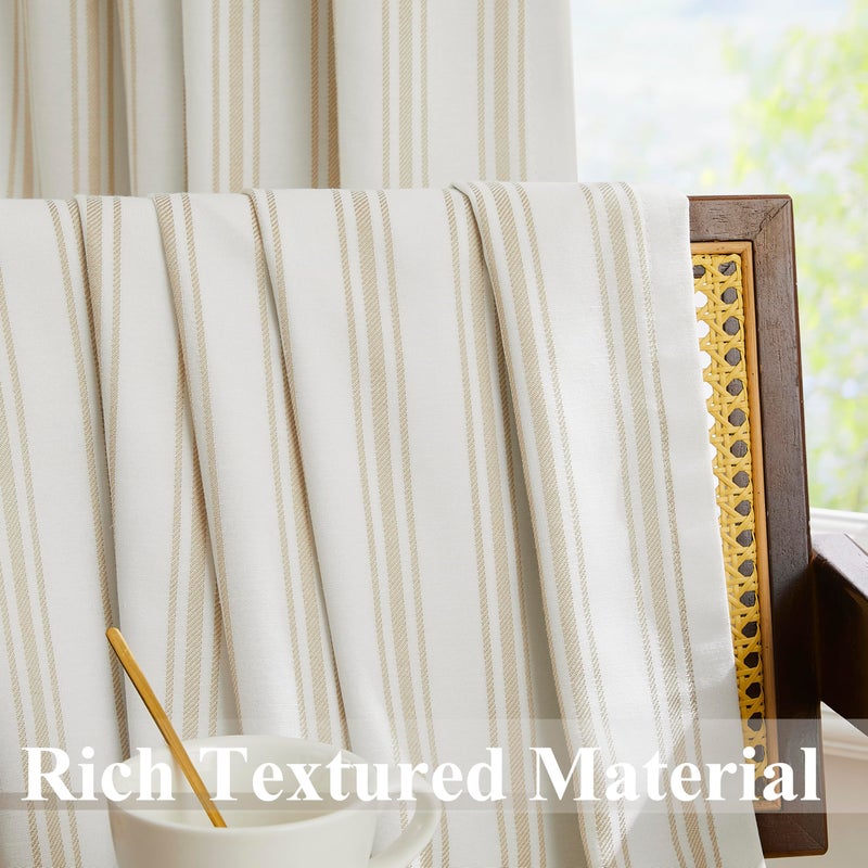 ZJDECOR Beige Striped Blackout Curtain Panels 95 Inch Length Modern Stripe on White Cotton Blend Light Filtering Fabric with White Liner Room Darkening Window Treatment Back Tab Rod Pocket 55 ""Wx95 ""Lx2 - Image 5