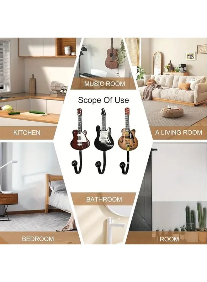 خطافات حائط على شكل غيتار أصفر كلاسيكي، رف متين للمعاطف والمناشف والمفاتيح - Image 3