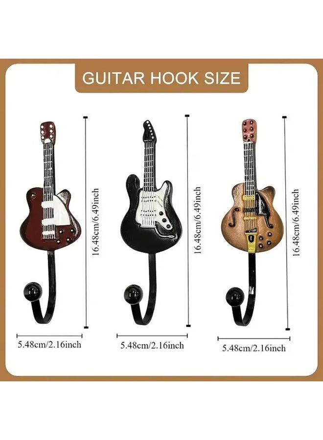 خطافات حائط على شكل غيتار أصفر كلاسيكي، رف متين للمعاطف والمناشف والمفاتيح - Image 4