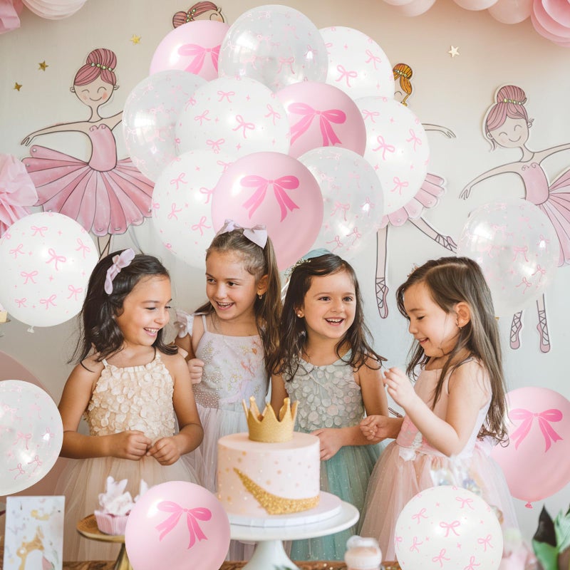 Govpy Pink Bow Balloons, 35PCS Light Pastel Pink Clear White Bow Latex Balloon for Girls Women Wedding Bridal Baby Shower Bachelorette Engagement Princess Coquette Birthday Theme Party Decorations Supplies - Image 5
