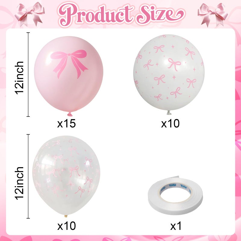 Govpy Pink Bow Balloons, 35PCS Light Pastel Pink Clear White Bow Latex Balloon for Girls Women Wedding Bridal Baby Shower Bachelorette Engagement Princess Coquette Birthday Theme Party Decorations Supplies - Image 2