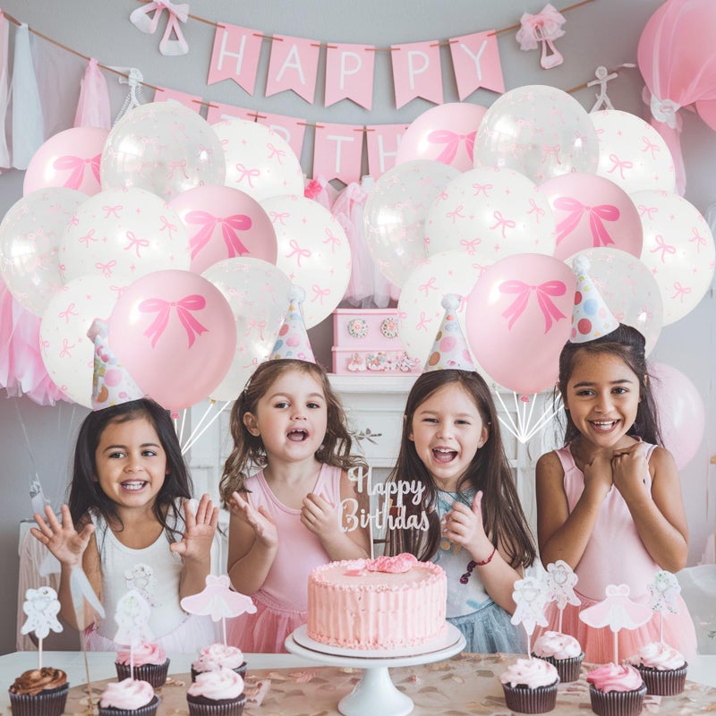 Govpy Pink Bow Balloons, 35PCS Light Pastel Pink Clear White Bow Latex Balloon for Girls Women Wedding Bridal Baby Shower Bachelorette Engagement Princess Coquette Birthday Theme Party Decorations Supplies - Image 4