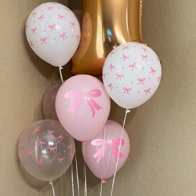 Govpy Pink Bow Balloons, 35PCS Light Pastel Pink Clear White Bow Latex Balloon for Girls Women Wedding Bridal Baby Shower Bachelorette Engagement Princess Coquette Birthday Theme Party Decorations Supplies - Image 3