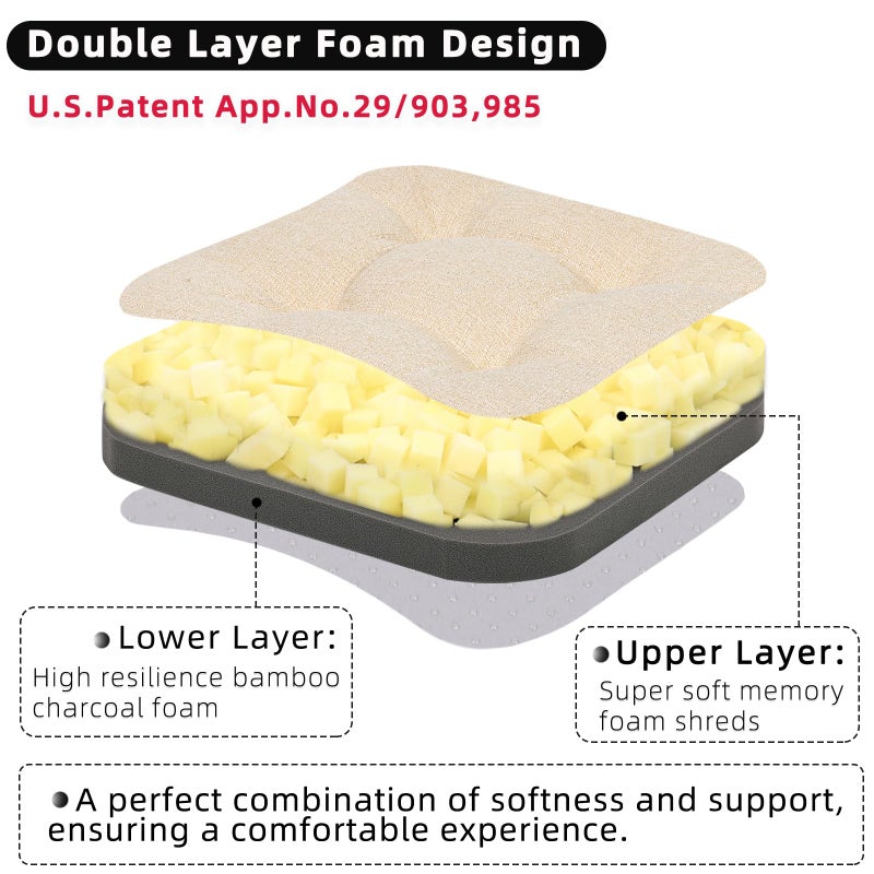 GOFORIT Chair Cushions,Tufted Shredded Memory Foam Chair Pads, Non-Slip Seat Cushions with Removable Cover, 16'' x 16'', Beige - Image 2