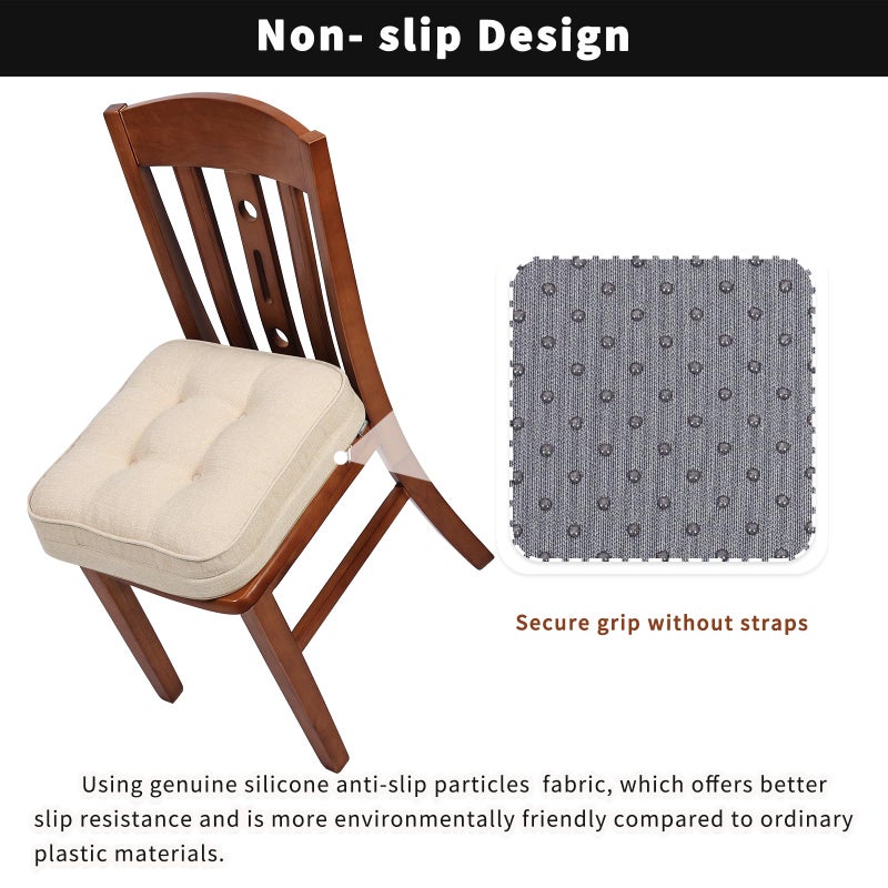 GOFORIT Chair Cushions,Tufted Shredded Memory Foam Chair Pads, Non-Slip Seat Cushions with Removable Cover, 16'' x 16'', Beige - Image 3