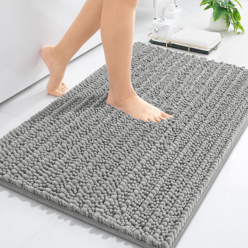Arotive Luxury Chenille Bathroom Rug Mat Extra Soft Thick Absorbent Shaggy Bath Rugs NonSlip Machine Wash Dry Plush Bath Mats for Bathroom Shower and Tub 30x20 Grey