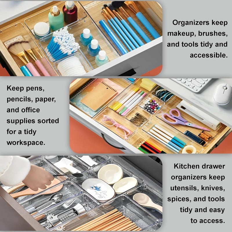 JD FRESH Set of 20 Drawer OrganiserUnbreakable Drawer OrganizerDressing Table OrganizerMultiPurpose Storage BoxesDrawer Divider Tray for KitchenBedroomOffice Purple - Image 2