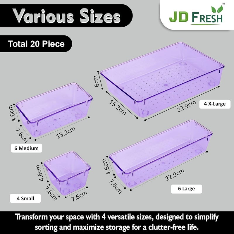 JD FRESH Set of 20 Drawer OrganiserUnbreakable Drawer OrganizerDressing Table OrganizerMultiPurpose Storage BoxesDrawer Divider Tray for KitchenBedroomOffice Purple - Image 3
