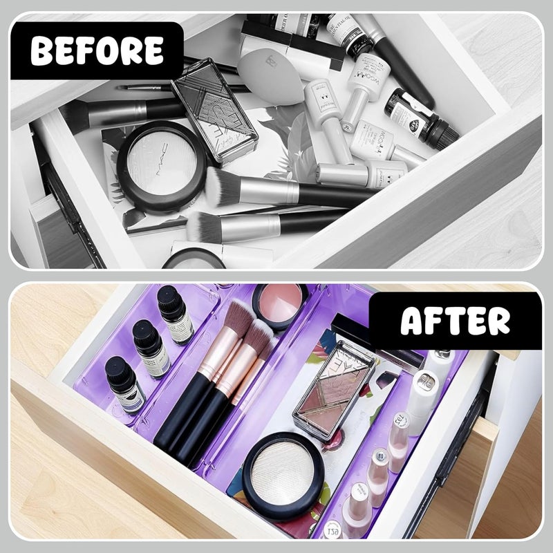 JD FRESH Set of 20 Drawer OrganiserUnbreakable Drawer OrganizerDressing Table OrganizerMultiPurpose Storage BoxesDrawer Divider Tray for KitchenBedroomOffice Purple - Image 5