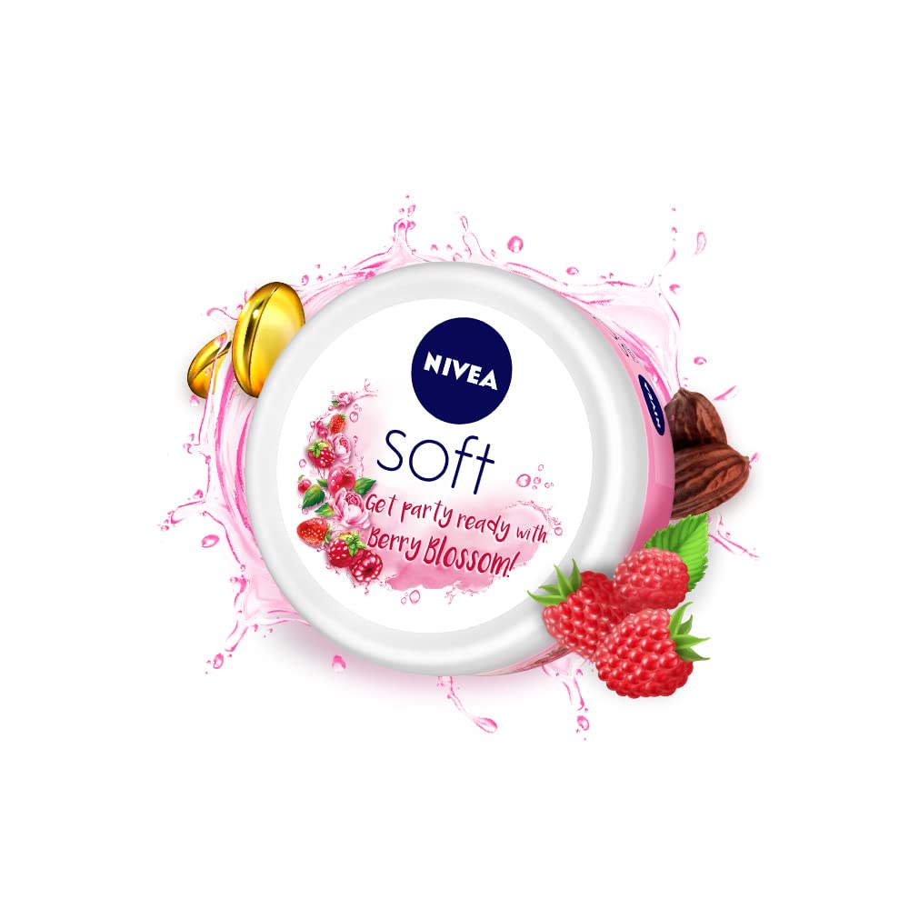 NIVEA Soft Berry Blossom Light Moisturizer for Face Hand Body Instant Hydration NonGreasy Cream with Vitamin E Jojoba Oil 200 ml