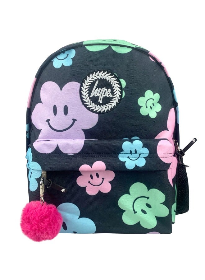 JUST HYPE Iconic Backpack - Black Happy Flowers - Image 1