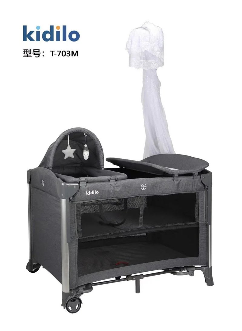 Kidilo T-703M Premium Portable 3-in-1 Baby Travel Crib, Playpen, and Changing Station - Image 1