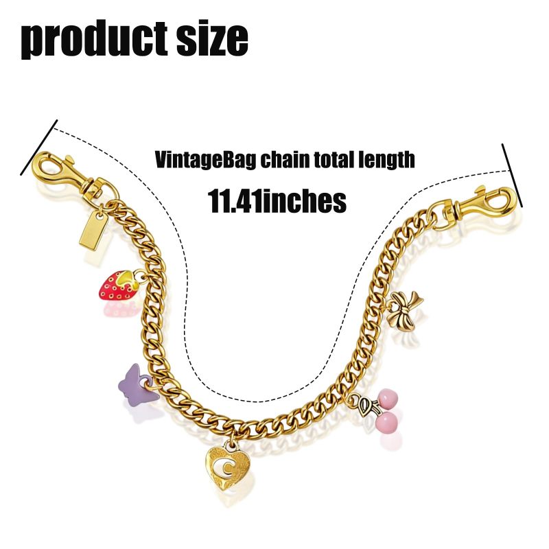 Gold Cherry Keychain Bag Charm with Chain Strap - Decorative Cherry Shape for an Elegant Handbag Accessory - Clasp Keychain for Purse Decoration for Women - Image 2