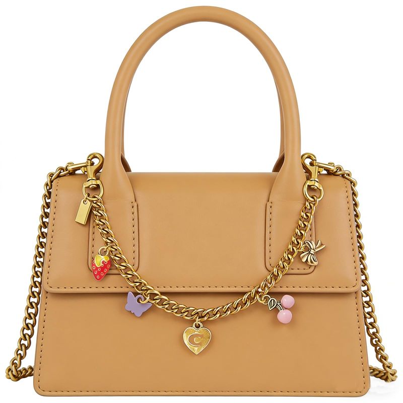 Gold Cherry Keychain Bag Charm with Chain Strap - Decorative Cherry Shape for an Elegant Handbag Accessory - Clasp Keychain for Purse Decoration for Women - Image 3