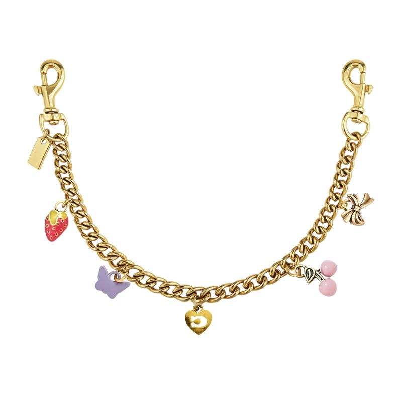 Gold Cherry Keychain Bag Charm with Chain Strap - Decorative Cherry Shape for an Elegant Handbag Accessory - Clasp Keychain for Purse Decoration for Women - Image 1