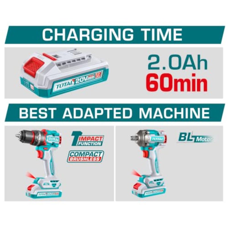 20V P20S Battery and Charger Starter Kit - Dual 2.0Ah Lithium-Ion Batteries with LED Indicators and 2A Fast Charger - TFBCPK2212 - Image 2