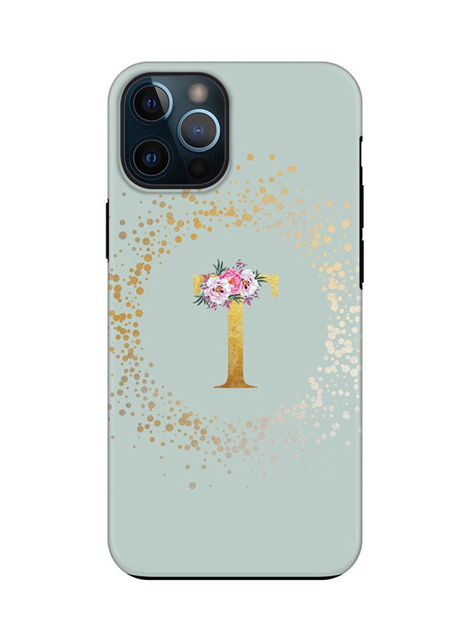 Stylizedd Monogram Tough Cover for Apple iPhone 12 Pro Max Case Custom Initials Letter Floral Pattern Tough Pro Dual Layer hybrid PC inner TPU protection Alphabet- T (Light Green) - Image 1