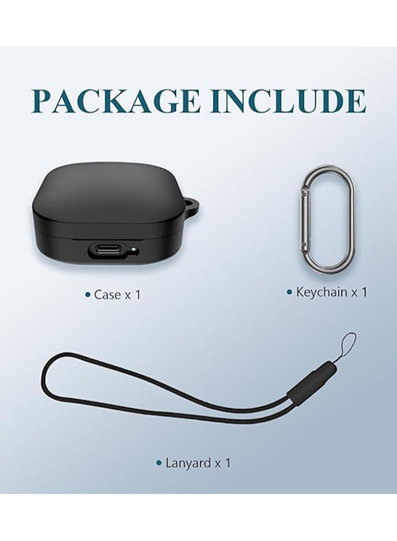 Alyashmac Case for Xiaomi Redmi Buds 6 Active, Soft Silicone Protective Portable Scratch Shock Resistant with Carabiner  Lanyard（Black） - Image 2