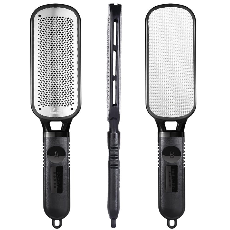 Antonki Foot File for Dead Skin, Double Sided Callus Remover for Feet, Metal Foot Scrubber for Cracked Heel, Professional Foot Scraper Rasp Pedicure Tool to Remove Hard Skin - 2 in 1 Foot File - Image 1