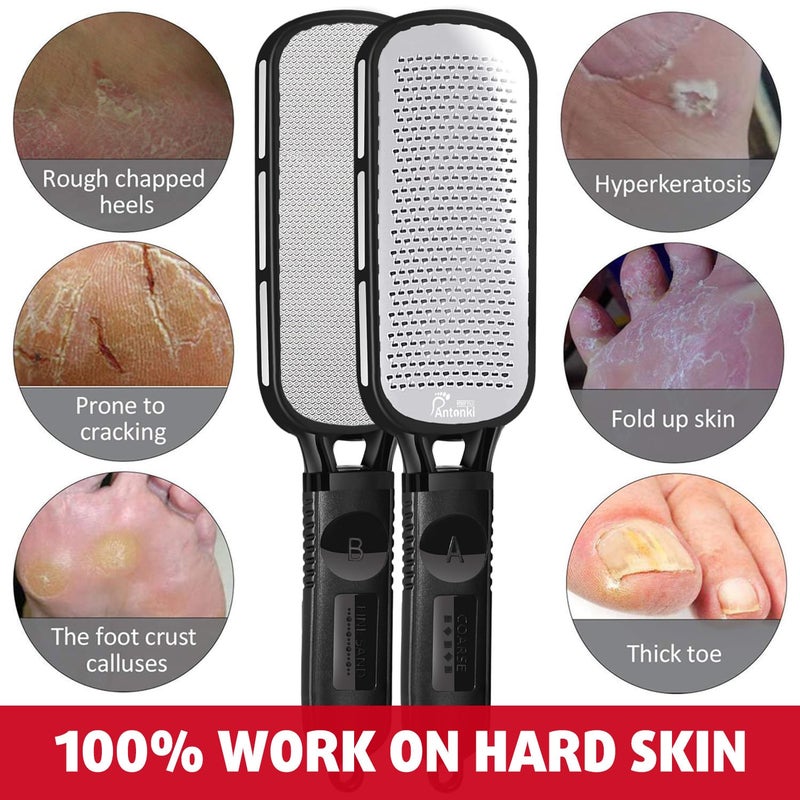 Antonki Foot File for Dead Skin, Double Sided Callus Remover for Feet, Metal Foot Scrubber for Cracked Heel, Professional Foot Scraper Rasp Pedicure Tool to Remove Hard Skin - 2 in 1 Foot File - Image 5