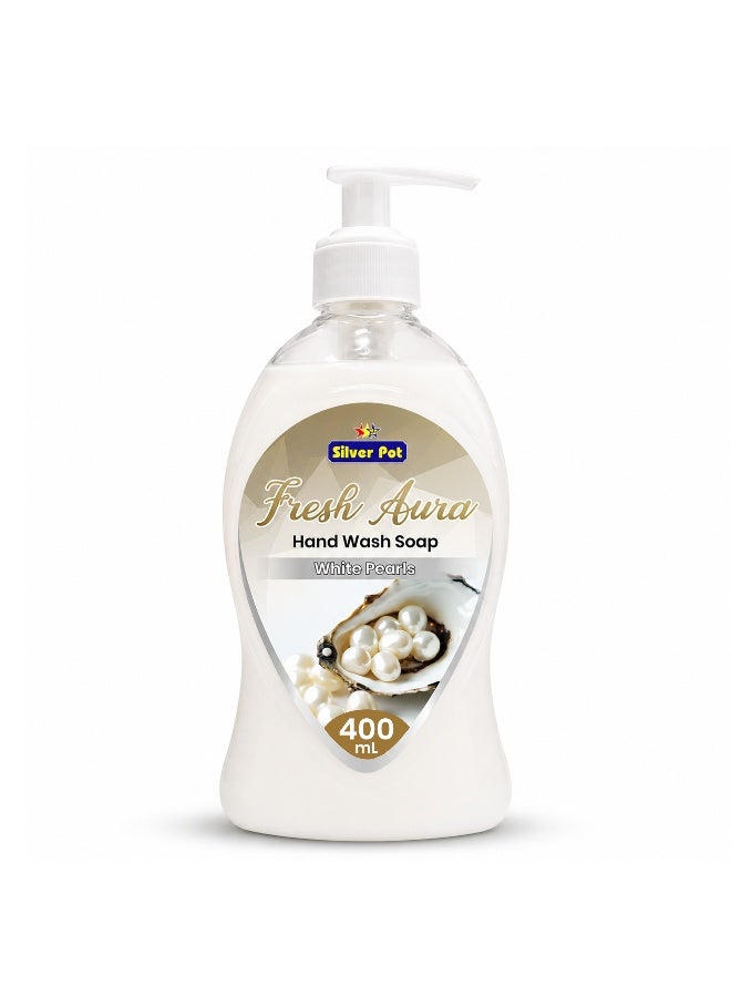 Silver Pot - Fresh Aura, White Pearls Hand Wash 400ml Moisturizing Liquid Soap, New Advance Formula, Gentle Cleansing Effective Germ Protection White Pearls Scent, 10x Odor Removal, for Daily Hygiene - Image 1
