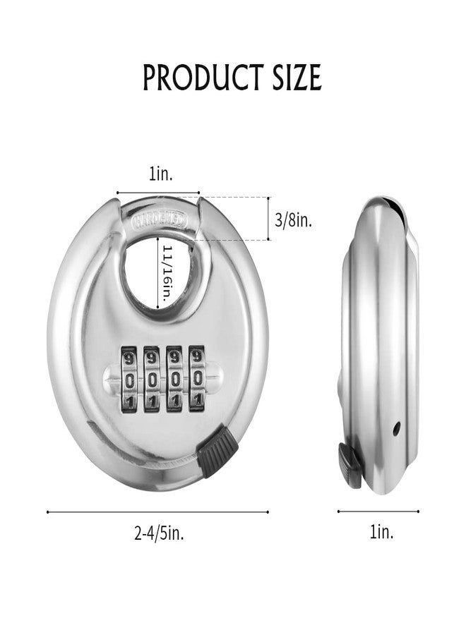 CINCINNO قفل تركيبة CINCINNO مكون من 4 أرقام، قفل قرصي مركب مع سلسلة من الفولاذ المقوى للسقائف والخزانات ووحدات التخزين والصالة الرياضية والسياج (4 قطع) - Image 2