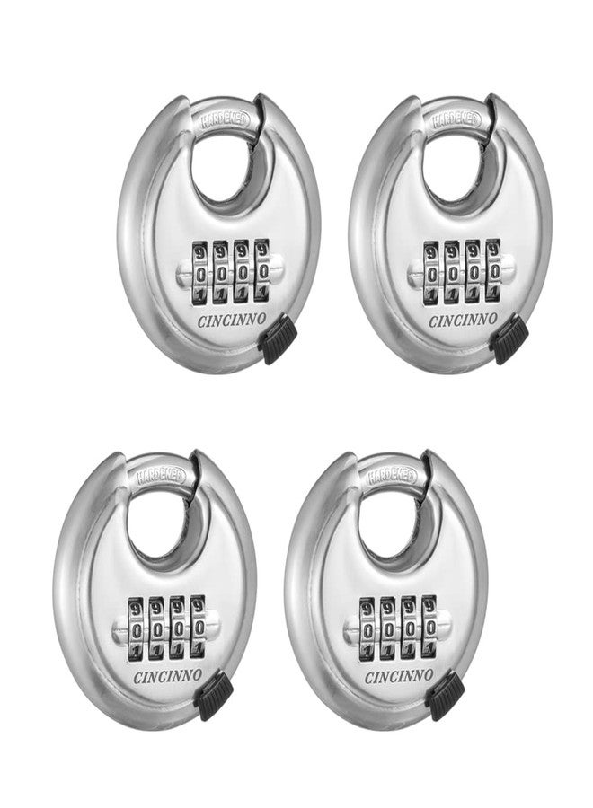 CINCINNO قفل تركيبة CINCINNO مكون من 4 أرقام، قفل قرصي مركب مع سلسلة من الفولاذ المقوى للسقائف والخزانات ووحدات التخزين والصالة الرياضية والسياج (4 قطع) - Image 1