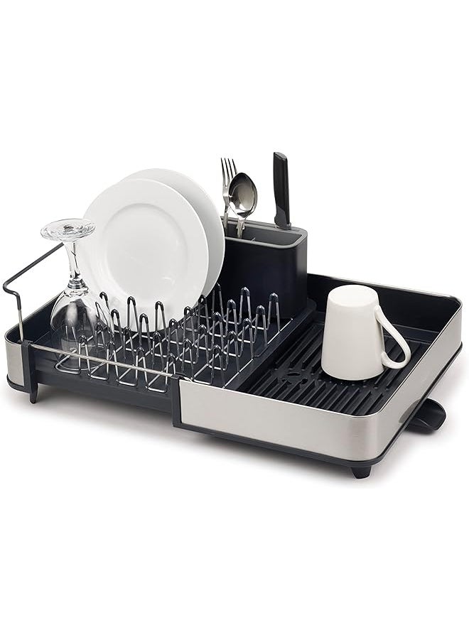 Joseph Joseph Stainless Steel Extendable Dual Part Dish Rack Non Scratch And Movable Cutlery Drainer And Drainage Spout One Size Gray  - Image 1