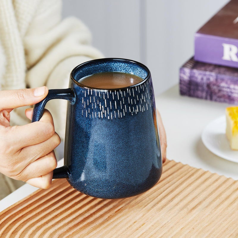 HYTYSKAR 24 OZ Extra Large Ceramic Coffee Mug, with Spoon and Wooden Lid, Big Tea Cups with a Large Handle for Office and Home, Microwave and Dishwasher Safe (24 OZ Star Blue Set) - Image 3