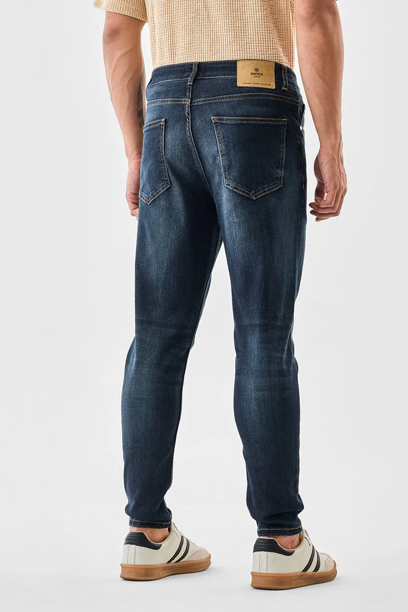 Snitch Navy Washed Skinny Jeans for Men | Best Price UAE