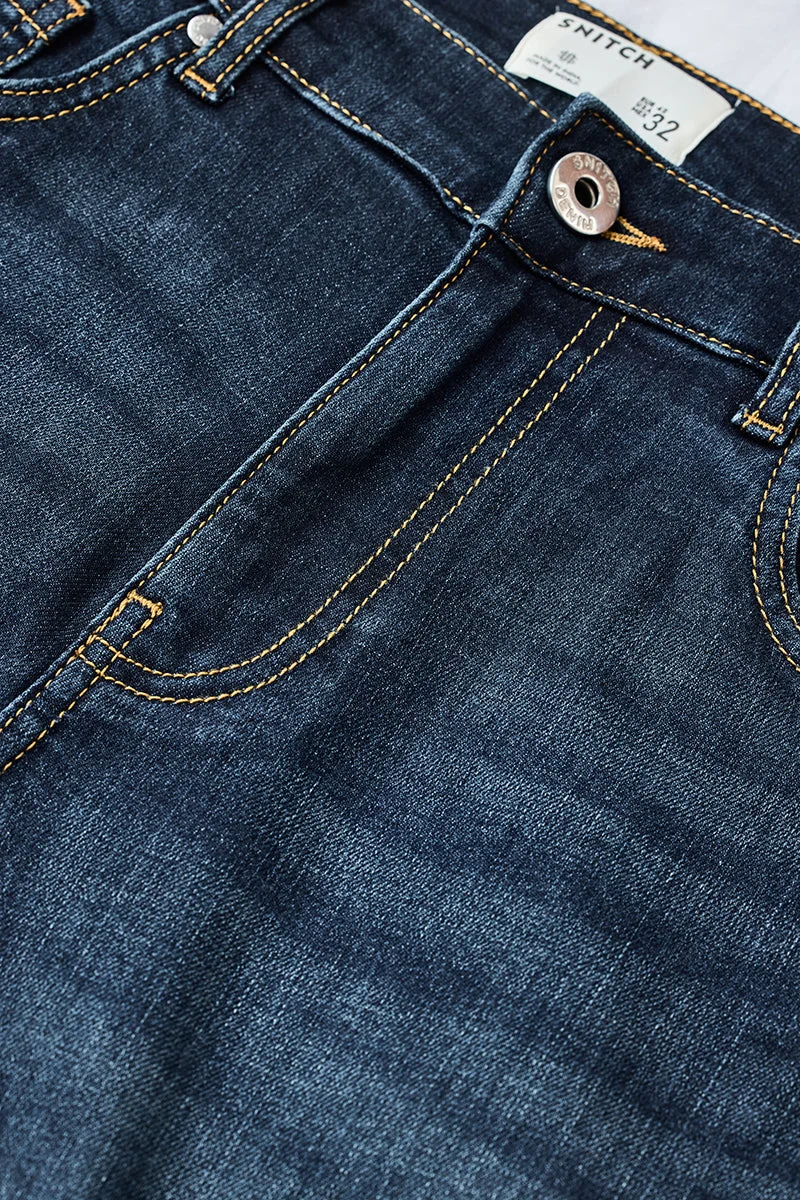 Snitch Navy Washed Skinny Jeans for Men | Best Price UAE