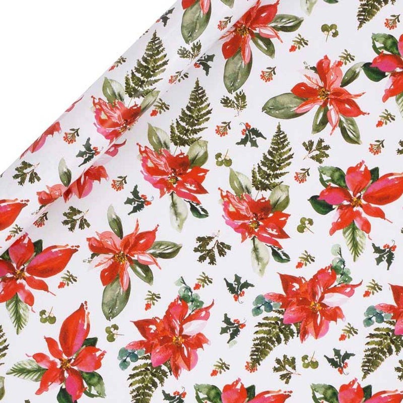 Glick Perfect Poinsettia Gift Roll Wrap (4 m, White)