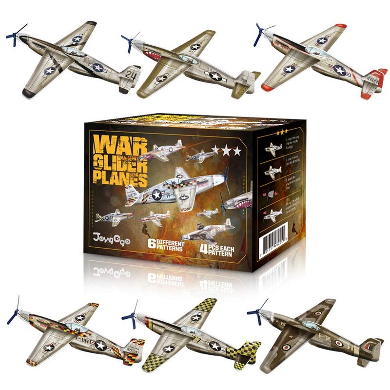 JOYGOGO 24 Pack War Glider Planes Toy Glider Plane 6 Different Designs Party Favors for Kid Easy Assembly Valentines Airplanes Birthday Party Favor Carnival Prizes - Image 2