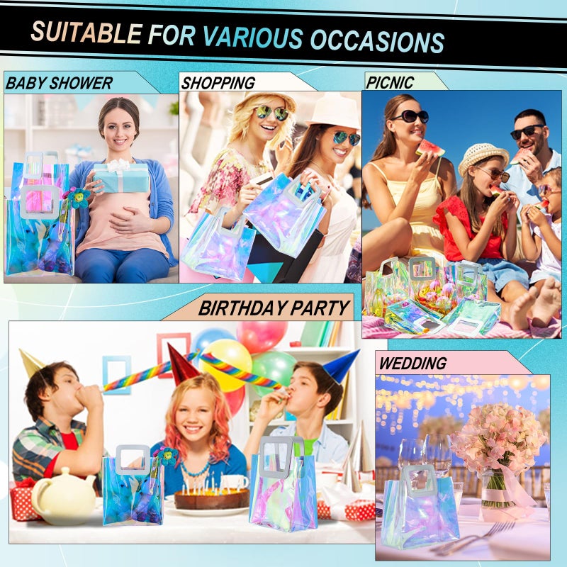 GcFoir 15 Pcs Small Iridescent Gift Bags with Handles 11''x9.8''x5.7'' Holographic Bachelorette Party Favor Bags, Clear Gift Bags with Handles, Reusable PVC Tote Goodie Bags for Party, Christmas - Image 3