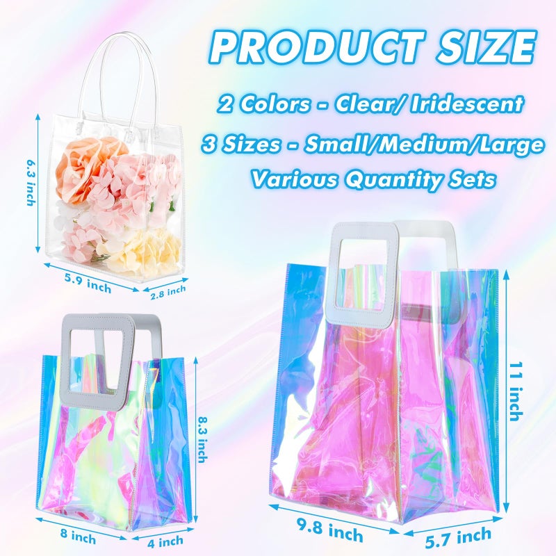 GcFoir 15 Pcs Small Iridescent Gift Bags with Handles 11''x9.8''x5.7'' Holographic Bachelorette Party Favor Bags, Clear Gift Bags with Handles, Reusable PVC Tote Goodie Bags for Party, Christmas - Image 2