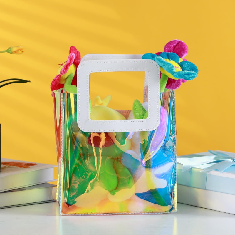 GcFoir 15 Pcs Small Iridescent Gift Bags with Handles 11''x9.8''x5.7'' Holographic Bachelorette Party Favor Bags, Clear Gift Bags with Handles, Reusable PVC Tote Goodie Bags for Party, Christmas - Image 4