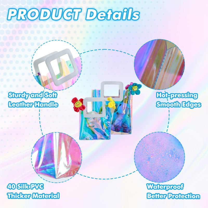 GcFoir 15 Pcs Small Iridescent Gift Bags with Handles 11''x9.8''x5.7'' Holographic Bachelorette Party Favor Bags, Clear Gift Bags with Handles, Reusable PVC Tote Goodie Bags for Party, Christmas - Image 5