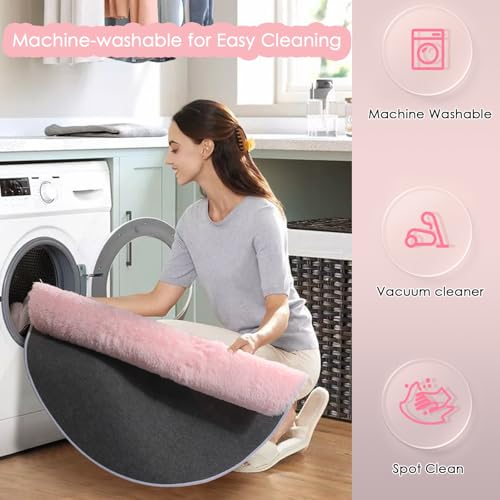 Amdrebio Pink Round Area Rugs 8Ft for Living Room, Bedroom Decor, Soft Large Circle Rug for Kids Room, Teen Girls, Fluffy Big Carpets for Baby Nursery, Dorm, Classroom, Cute Kawaii Princess Carpet - Image 3