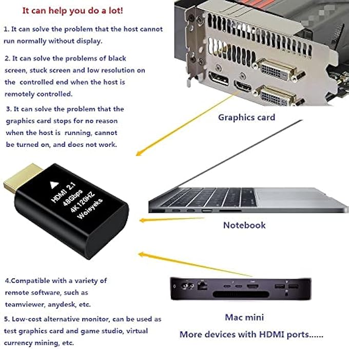 Woieyeks 4K 120HZ HDMI 2.1 DUMMY PLUG,VIRTUAL DISPLAY EMULATOR,HEADLESS GHOST DISPLAY ADAPTER SUPPORT 3840X2160@120HZ,1440@120HZ,1080P@120HZ EDID MONITOR EMULATOR（8K NOT SUPPORTED） - Image 2