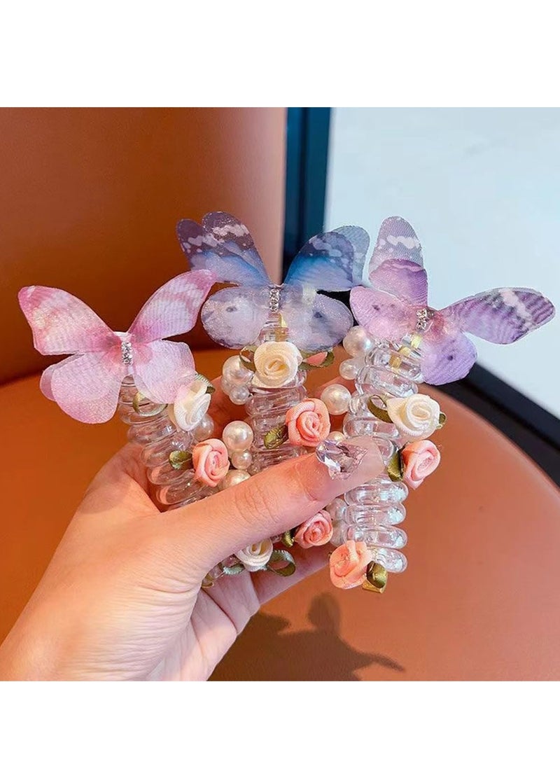 أوزيغالور أربطة شعر مضفورة بسلك هاتف مضفر، حاملات ذيل حصان مرنة غير مجعدة مع لؤلؤة على شكل فراشة للنساء والفتيات - Image 3