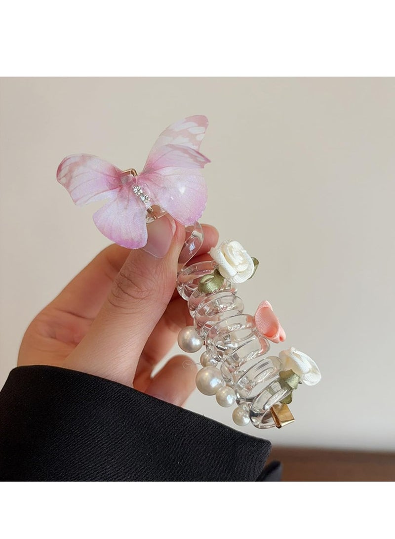 أوزيغالور أربطة شعر مضفورة بسلك هاتف مضفر، حاملات ذيل حصان مرنة غير مجعدة مع لؤلؤة على شكل فراشة للنساء والفتيات - Image 5