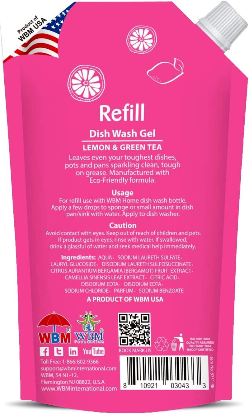 WBM Home Liquid Dish Soap Refills Ultra Grease Fighting Power Prevent Scale Formation  Stubborn Stain Formulated with Lemon  Green Tea Extracts Dish Soap Liquid 400ml Pack of 1 - Image 2