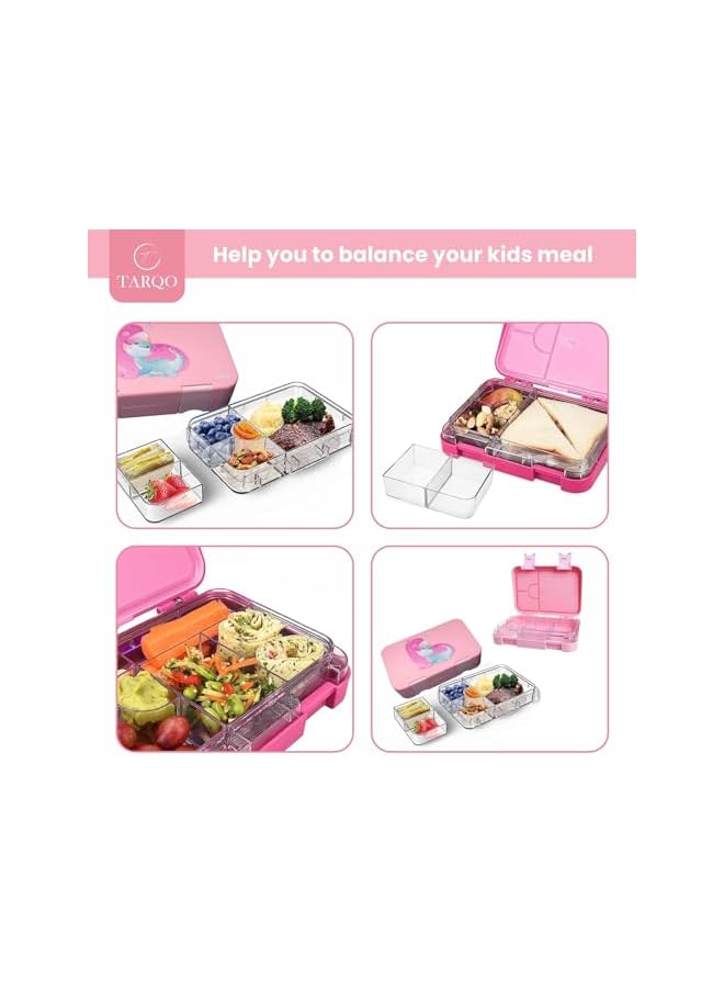 Green Tiger Bento lunch box for Kids school with cutlery set box, Leak Proof Bento 4/6 Convertible compartments Kid Tiffin box for school,Nursery girls, Insulated Lunch box for kids|Easy to open,carry,clean(Pink) - Image 3