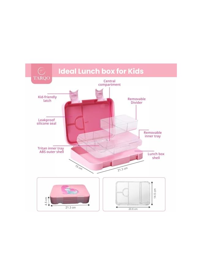 Green Tiger Bento lunch box for Kids school with cutlery set box, Leak Proof Bento 4/6 Convertible compartments Kid Tiffin box for school,Nursery girls, Insulated Lunch box for kids|Easy to open,carry,clean(Pink) - Image 2