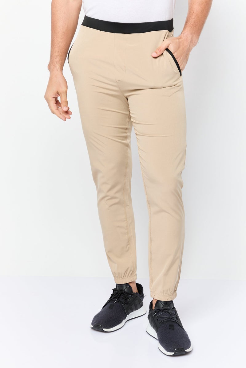 Mister Men Slim Fit Training Track Pants, Khaki  - Image 1