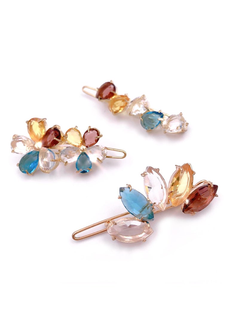 Lizzie Kay 3PCS Clear Color Gems Small Mini Barrette Decorative Hair Clips Accessories for Thin Hair Women 