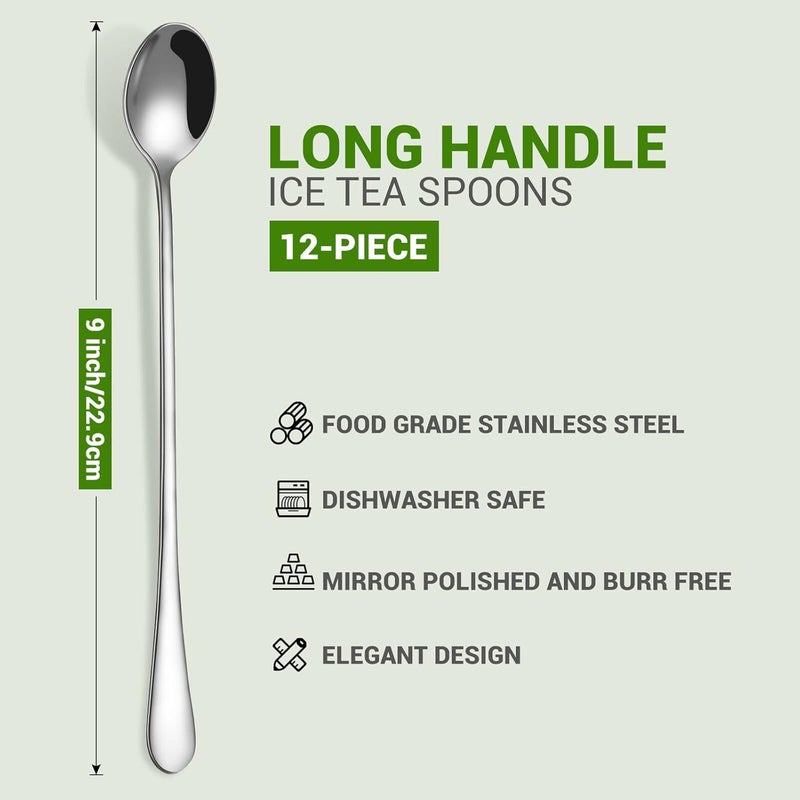 VishList Stainless Steel Soda Spoon 12 PCS 205 cm Length Ice Cream Spoon for Tall Glasses Cocktail Bar Long Handle Spoon Milkshake Spoon Bournvita Spoon Bar Set Set of 12 Silver - Image 2