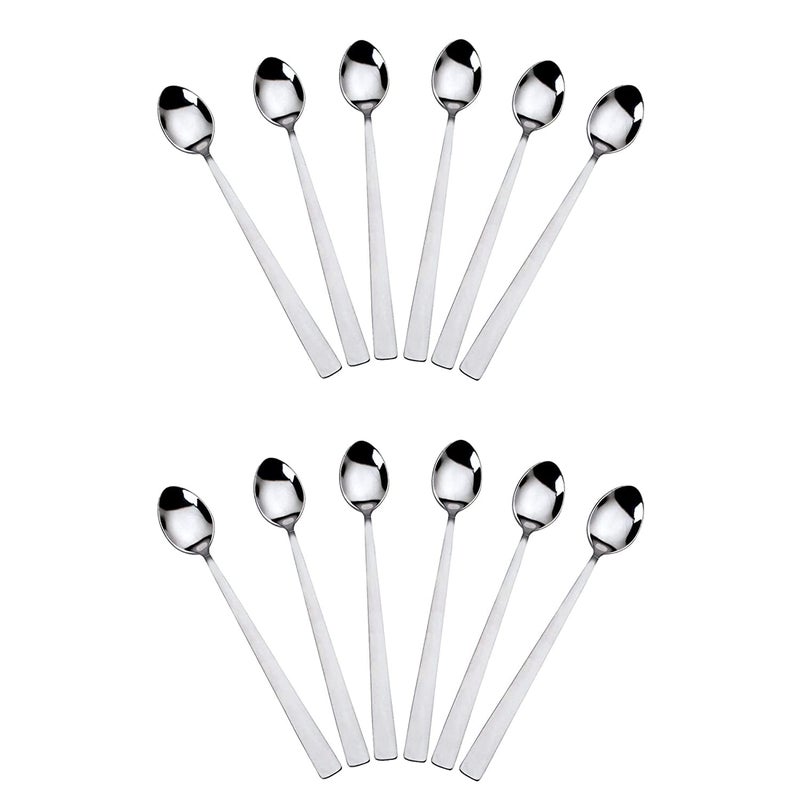 VishList Stainless Steel Soda Spoon 12 PCS 205 cm Length Ice Cream Spoon for Tall Glasses Cocktail Bar Long Handle Spoon Milkshake Spoon Bournvita Spoon Bar Set Set of 12 Silver - Image 1