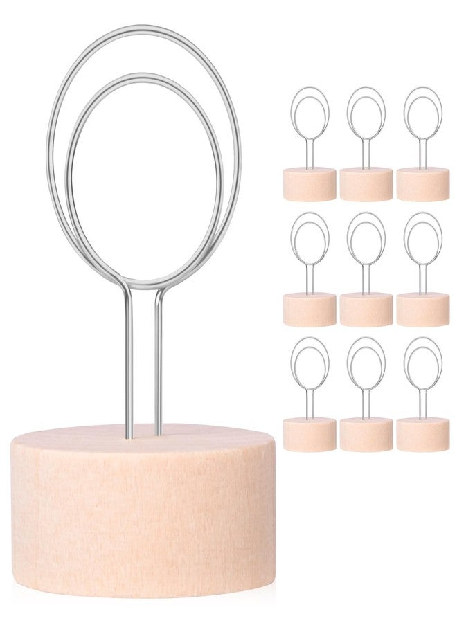 Oubest Table Number Holders Pack of 10 Metal Wire with Wooden Base for Better Stability Place Card Holders - Centerpieces, Picture Photo Sign Stands for Weddings, Party, Birthdays -Silver - Image 1